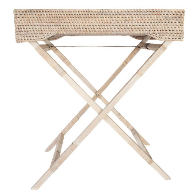 Artifacts Rattan Butler Tray Table in White Wash - 25.5" For Sale - Image 9 of 10