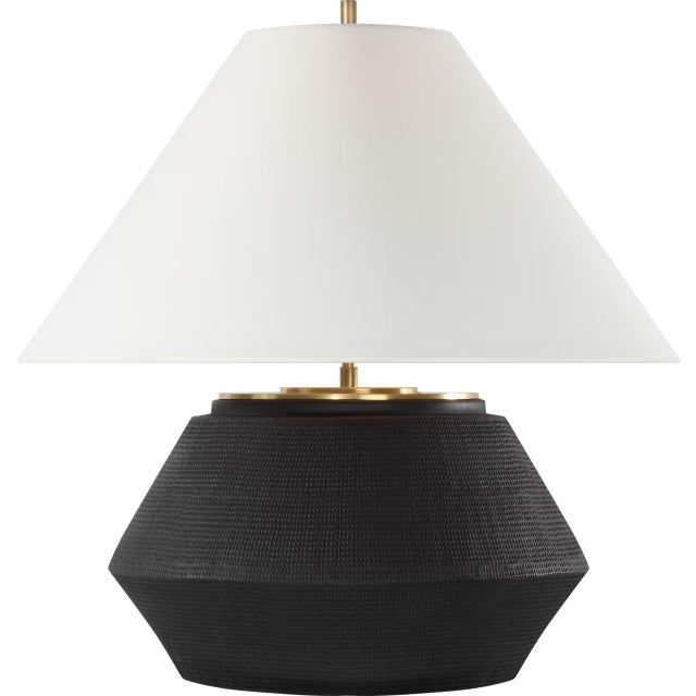 Transitional Thomas O'Brien by Visual Comfort Signature Aten 23" Table Lamp in Shadow Black with Linen Shade For Sale - Image 3 of 3