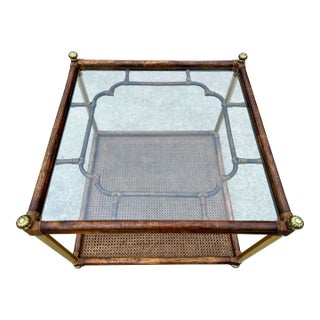 Hollywood Regency Faux Bamboo and Glass Side Table – Chinoiserie and Campaign Style For Sale