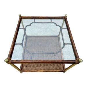 Hollywood Regency Faux Bamboo and Glass Side Table - Chinoiserie and Campaign Style