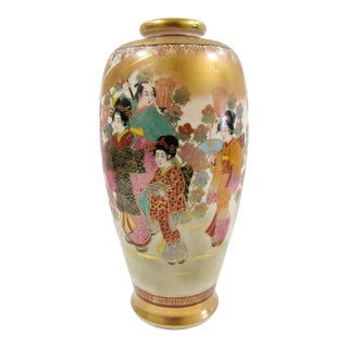 Antique Satsuma Vase With Geishas Elegant Ladies in Landscape For Sale