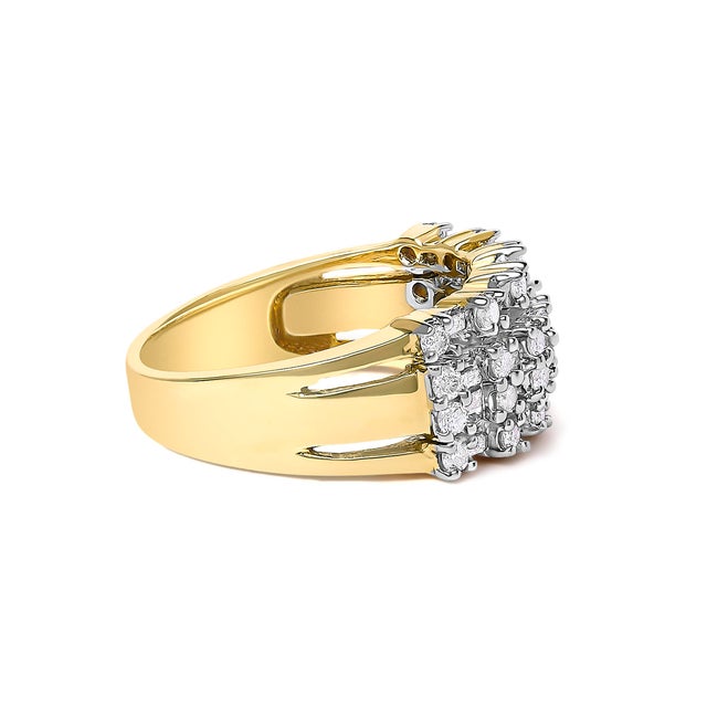 Contemporary 14K Yellow Gold 1.0 Cttw Round and Baguette Diamond Multi-Row Band Ring, Size 7 For Sale - Image 3 of 6