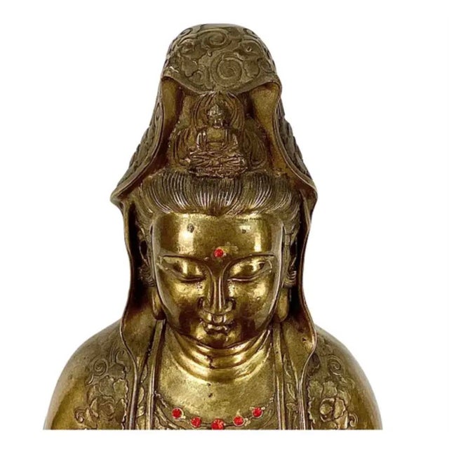 Metal Chinese Gilt Guan Yin Buddha Bronze Sculpture For Sale - Image 7 of 11