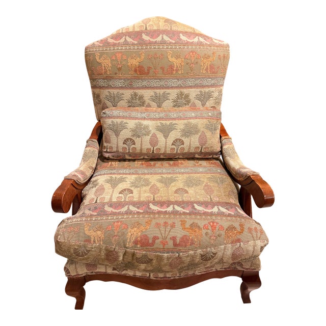 Fairfield Camel and Palm Tapestry Chair For Sale