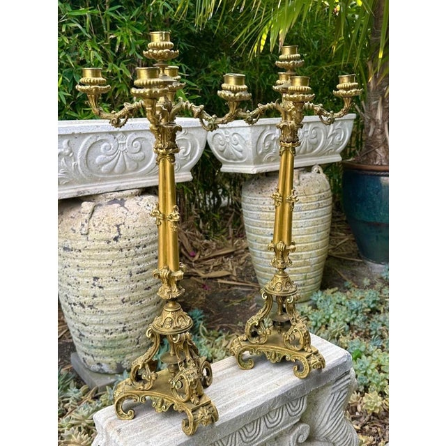 19th Century Exceptional Pair of French Restoration Period Gilt Bronze 5-Light Candelabras France, Circa 1830 For Sale - Image 5 of 18