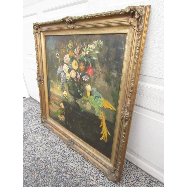 1920s 1920s Still Life Floral and Cockatoo Painting, Attrib to Geoffrey Holt For Sale - Image 5 of 18