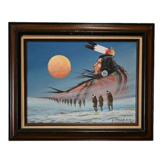1980s Johnny Yazzie — Signed Southwestern Figural Painting on Canvas Panel For Sale