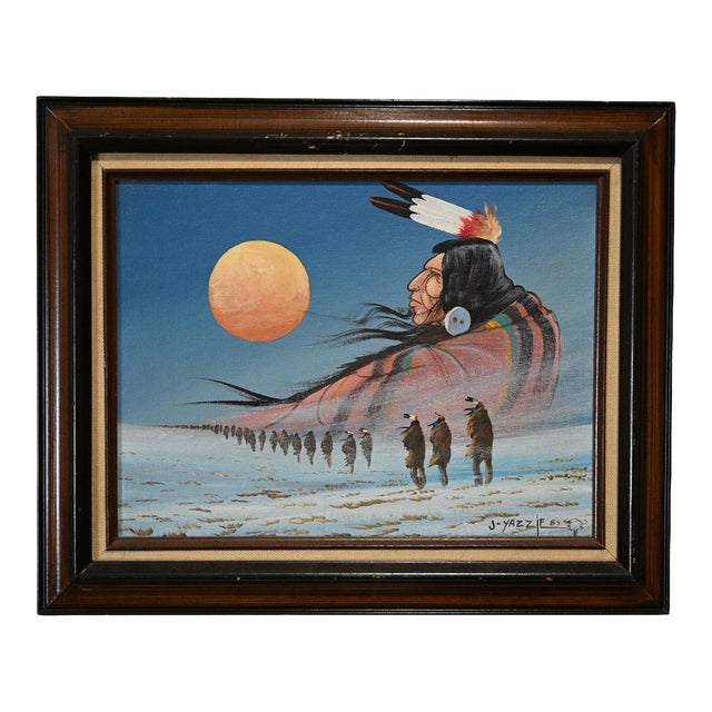 1980s Johnny Yazzie — Signed Southwestern Figural Painting on Canvas Panel For Sale