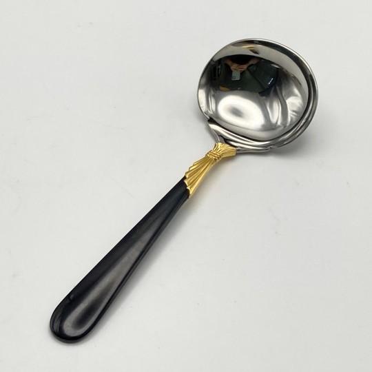 Late 20th Century Yamazaki "Lindi" Gold Accent Black Handle Stainless Complete 7-Piece Hostess Set (Gerald Patrick 18/8) For Sale - Image 14 of 17