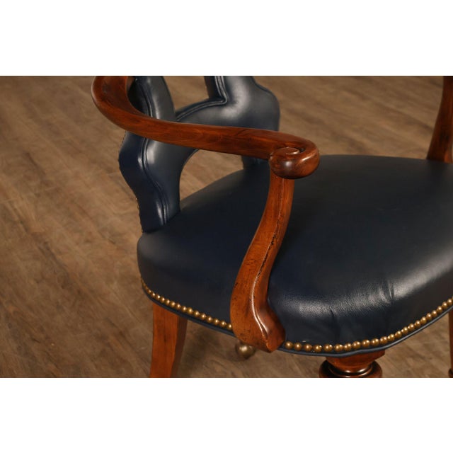 Century Furniture Regency Style Set Of Four Leather Upholstered Rolling Armchairs For Sale In Philadelphia - Image 6 of 18