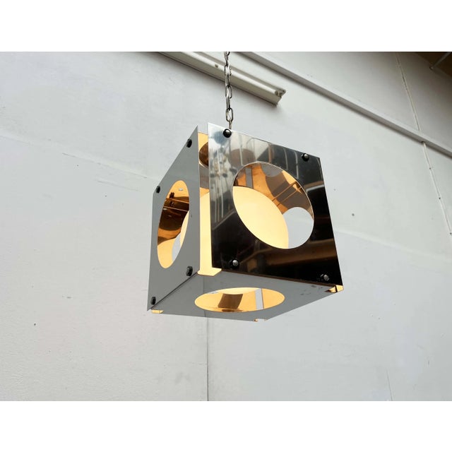 Metal Mid-Century Modern Italian Space Age Cubo Metal and Glass Pendant Lamp from Tronconi, 1960s For Sale - Image 7 of 18