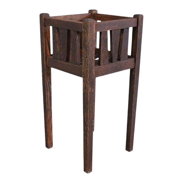 Arts & Crafts Mission Oak Slat Side Plant Stand C1920 For Sale