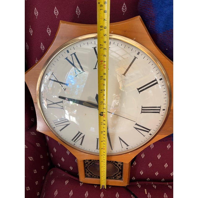 Brown Vintage United Clock Corp Octagon Electric Wall Clock For Sale - Image 8 of 12