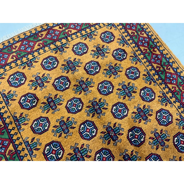 Textile Golden Ochre Tribal Area Rug With Mori Gul Motifs, 3'11" X 5'10" For Sale - Image 7 of 15