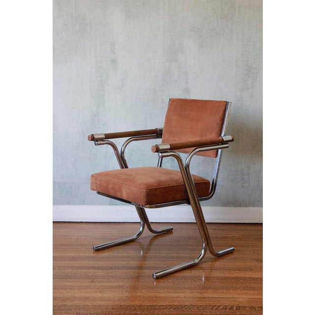 Mid 20th Century Pair of Mid-Century Modern Side Chairs in Light Chocolate Suede For Sale - Image 5 of 11