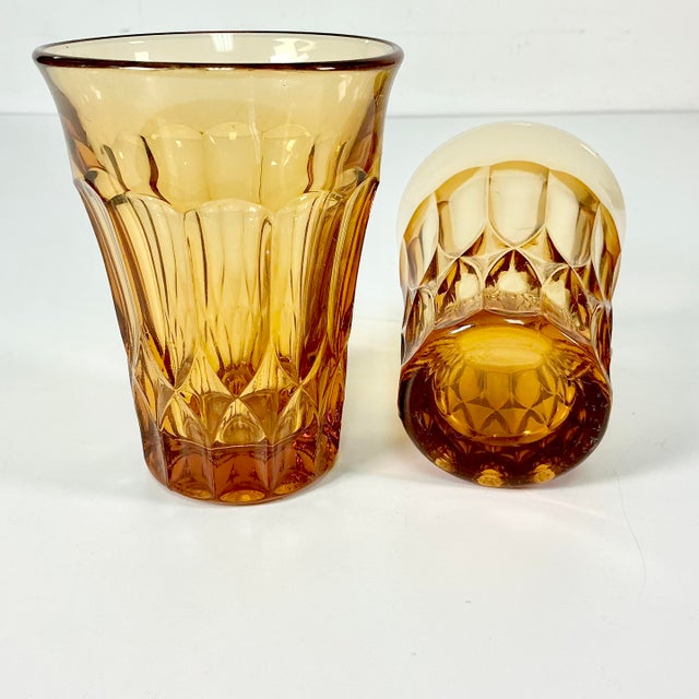Vintage Indiana Glass Co Art Deco Boho Chic Hollywood Regency Depression Era Amber Tumblers - Set of 8 For Sale - Image 9 of 11