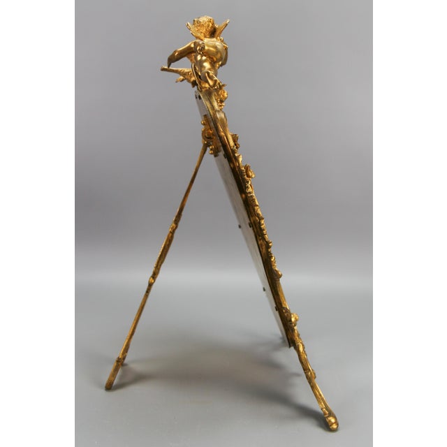 Rococo French Gilt Bronze Desktop Mirror with Cherub and Bird, 1890s For Sale - Image 4 of 18