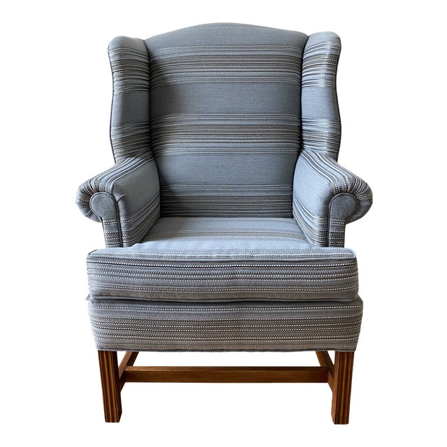 1970s Gray Stripe Wingback Chair Chairish