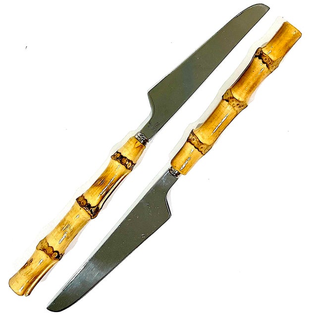 Wood 1990s Bamboo and Polished Stainless Steel Flatware - 20 Piece Set - Four 5 Place Settings For Sale - Image 7 of 12