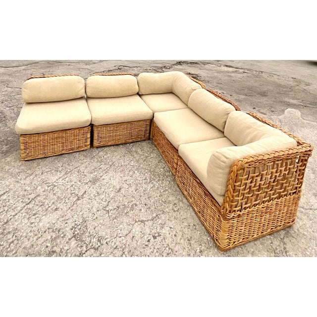 Vintage Coastal Woven Rattan Sectional Sofa Chairish