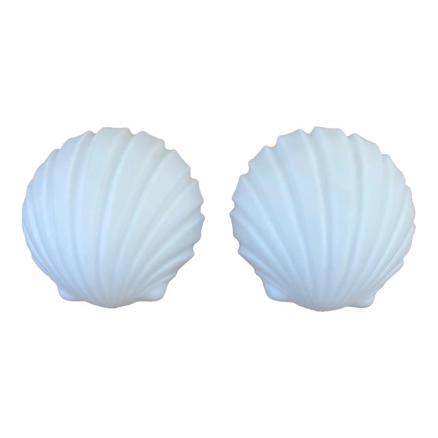 Mid Century German Glass Opaline Shell Sconces- a Pair For Sale