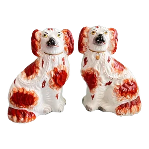 Early 20th Century Staffordshire Style Rust Red Porcelain Dog Figurines – a Pair