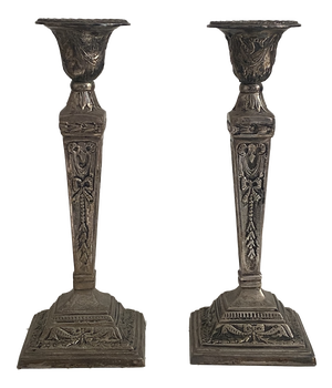 Victorian Silver-Plated Metal Candlesticks, Set of 2