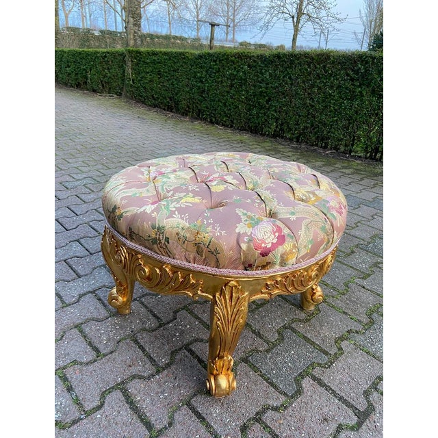 1960s 1960 French Louis XVI Gold Beech Pink Damask Bench For Sale - Image 5 of 7