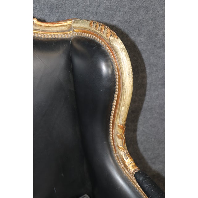 Maison Jansen Genuine Leather Gilt and Paint Decorated Grand Scale Bergere Chair For Sale - Image 11 of 15