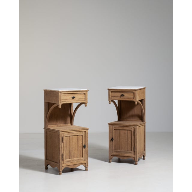 Pair of Eclectic Oak Side Tables with Marble Tops, Antique, France, Circa 1900 For Sale - Image 15 of 15