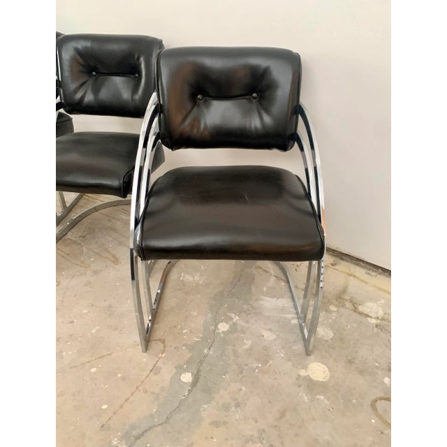 1970s Milo Baughman Style Cantilever Chrome Chairs - Set of 4 For Sale In Phoenix - Image 6 of 9