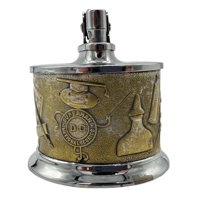 1950s Chrome and Brass Johnny DC Comic Superman Table Lighter For Sale