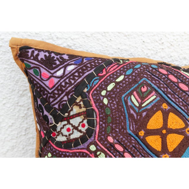 Hand Embroidered Cross Motif Antique Jaisalmer Pillow For Sale - Image 4 of 6