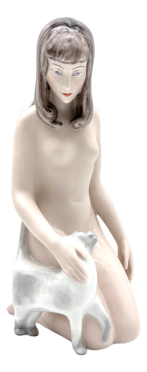 Girl with Cat Porcelain Figurine by V. Xavier for Royal Dux Bohemia, 1960s