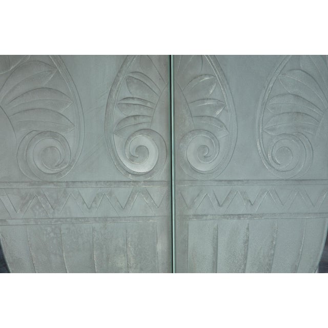 Pair of American Art Deco Revival Etched Frosted Glass Doors by Dennis Abbe For Sale - Image 12 of 18