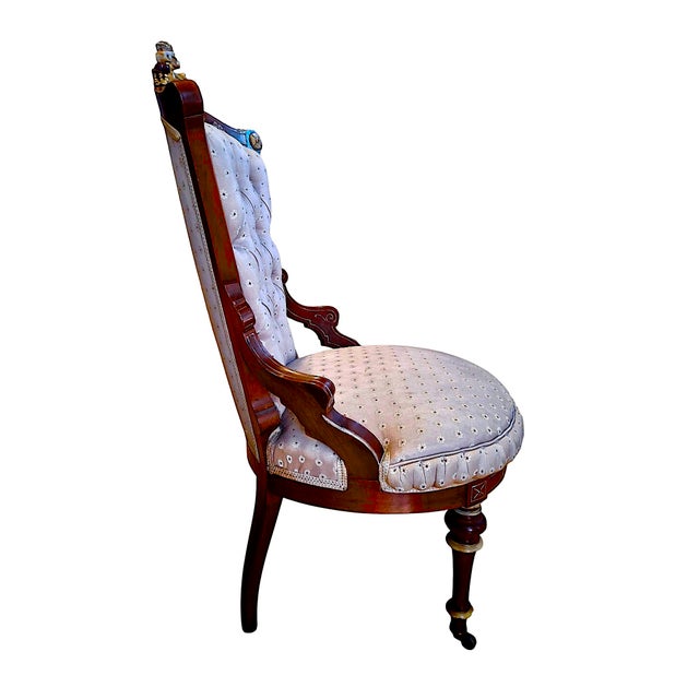 Antique “His” & “Hers” American Neo-Grec Upholstered Chair Set For Sale - Image 12 of 15
