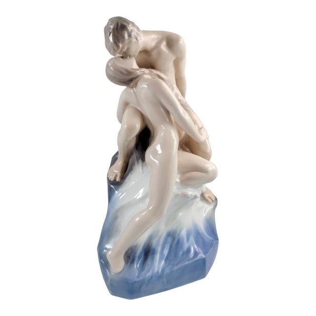 Blue Nude Porcelain Wave and Rock Sculpture by Theodor Lundberg for Royal Copenhagen, Denmark, 1968 For Sale - Image 8 of 14