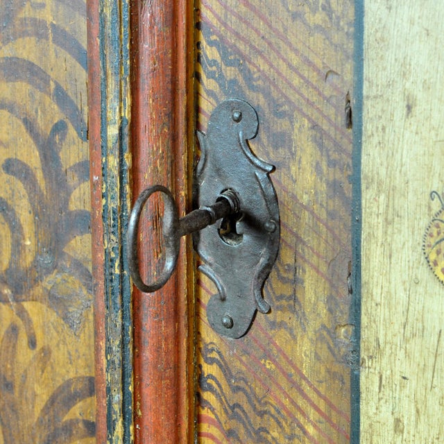 Brown Antique Folk Art Hand Painted Cabinet, 1850s For Sale - Image 8 of 16