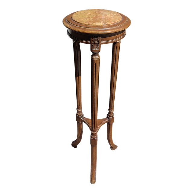 Beech Column with Round Red Marble Top, 1940s For Sale