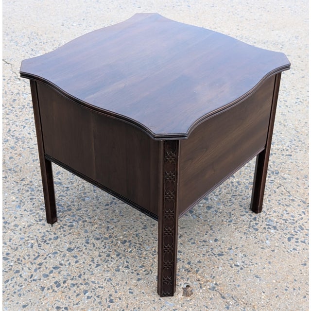 This vintage 1980s Ethan Allen end table cabinet combines timeless solid wood craftsmanship with exceptionally clever...