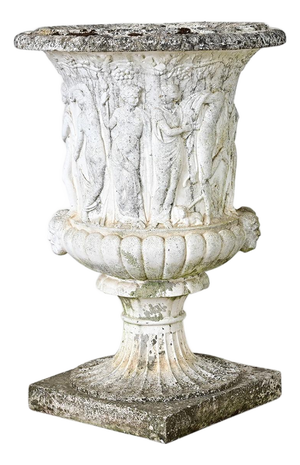 English Circa 1900 Cast Stone Medici Urn with Figurative Motif