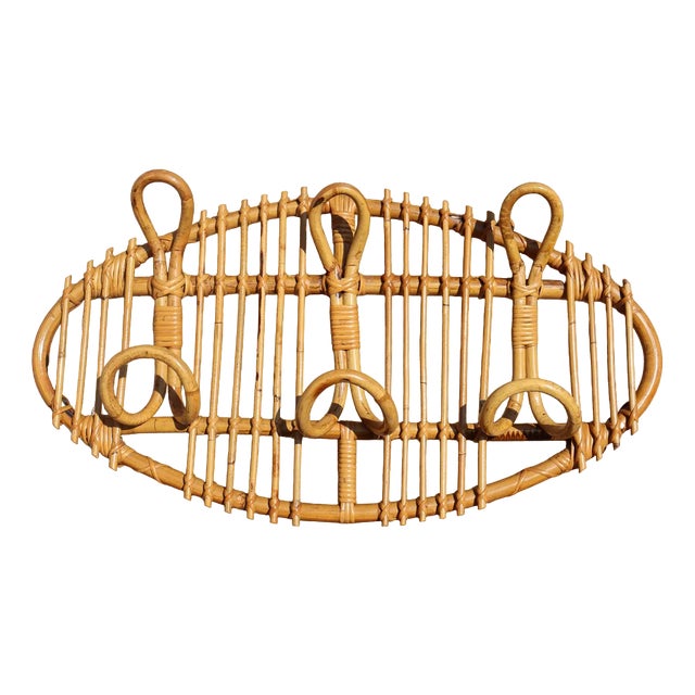 Vintage Rattan Coat Rack, Italy, 1960s For Sale