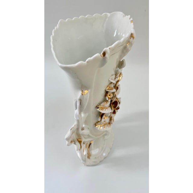 Antique French Ornate old Paris porcelain mantel Urn flower trophy style vase with beautiful and applied flowers in gold...