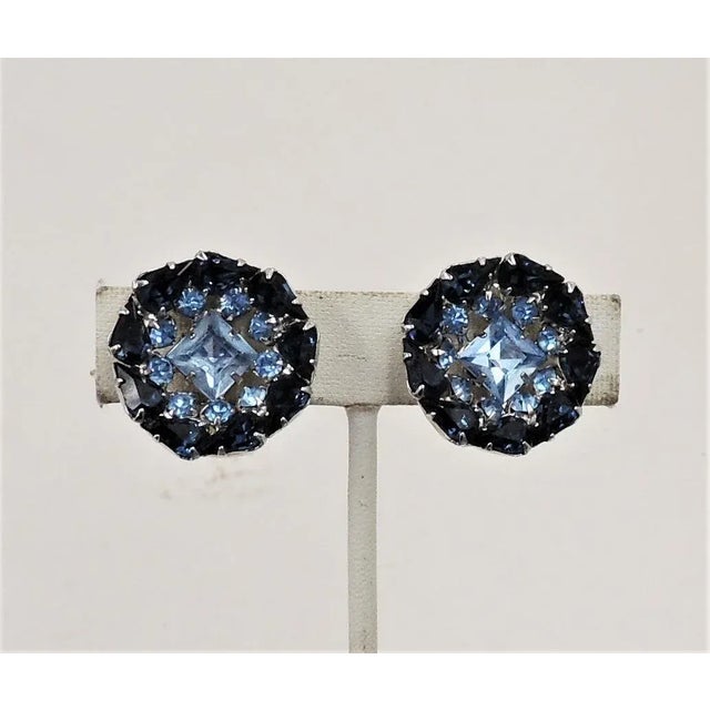 Silver Vintage Signed Ledo Faux-Aquamarine & Faux-Sapphire Clip Earrings - 2 Pieces For Sale - Image 8 of 9