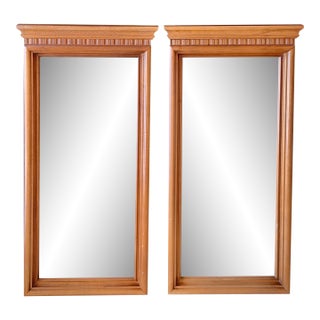 Pair of Tall Vintage Georgian Revival Fruitwood Pier Mirrors With Architectural Cornices for Bathroom Mirrors Wall Mirrors Dresser Mirrors (Set of 2) For Sale