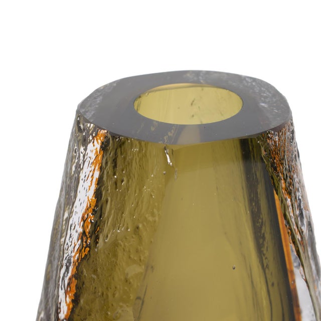 2020s Dusty Olive Crystalized Glass Vase- Tall For Sale - Image 5 of 11