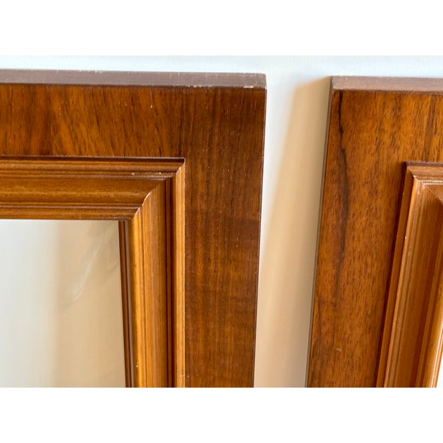 Vintage 70s Pair of Walnut and Convex Leaded Clear Glass Cabinet Doors For Sale - Image 17 of 18