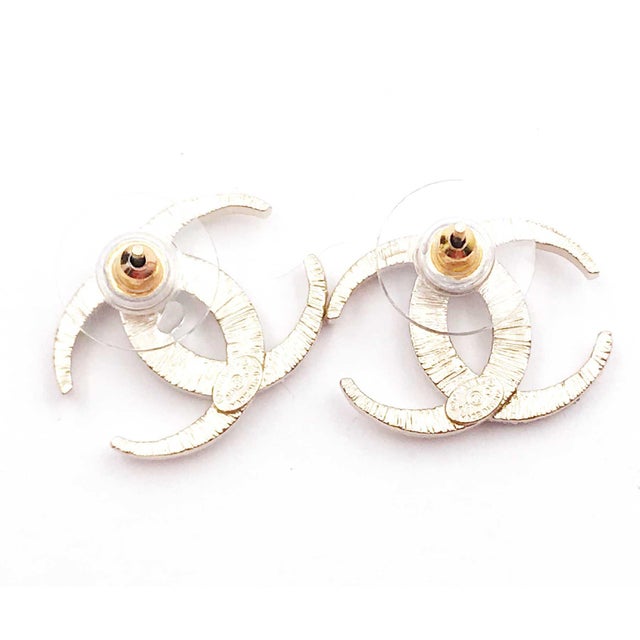 Chanel Gold CC Dubai Moonlight Crystal Piercing Earrings * Marked 15 * Made in Italy -It is approximately 0.9" x 0.7"...