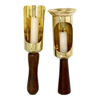 Mid 20th Century English Brass Parade / Processional Candleholders, a Pair For Sale