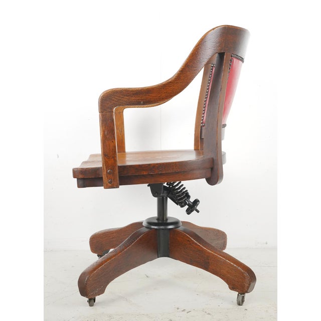 Wood Early 20th Century Quarter Sawn Oak Swivel Office Chair For Sale - Image 7 of 11